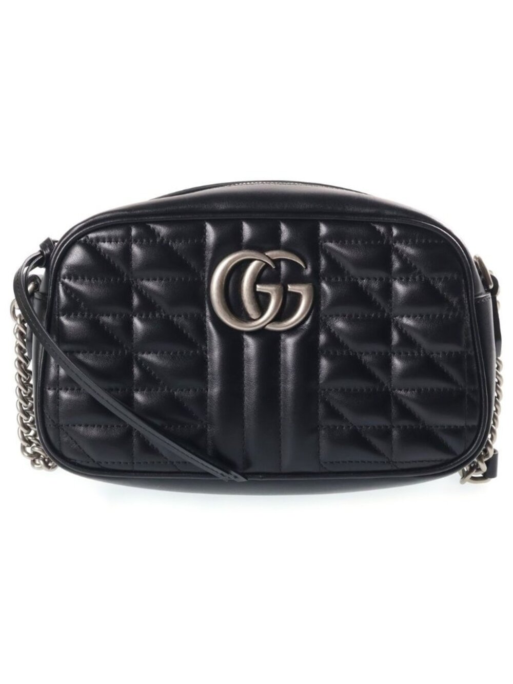 Gucci GG Marmont Chain Shoulder Bag Black Leather Silver